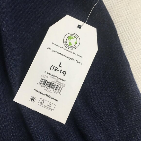 Time and Tru Cardigan Womens Large 12-14 Dark Navy Open  Pockets Lightweight - Picture 3 of 16